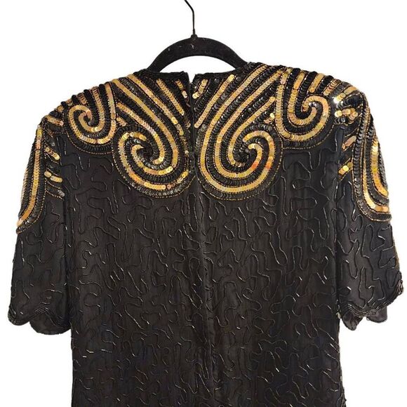 Stenay Vintage Silk Beaded Black Gold Top Size Small - Picture 10 of 13